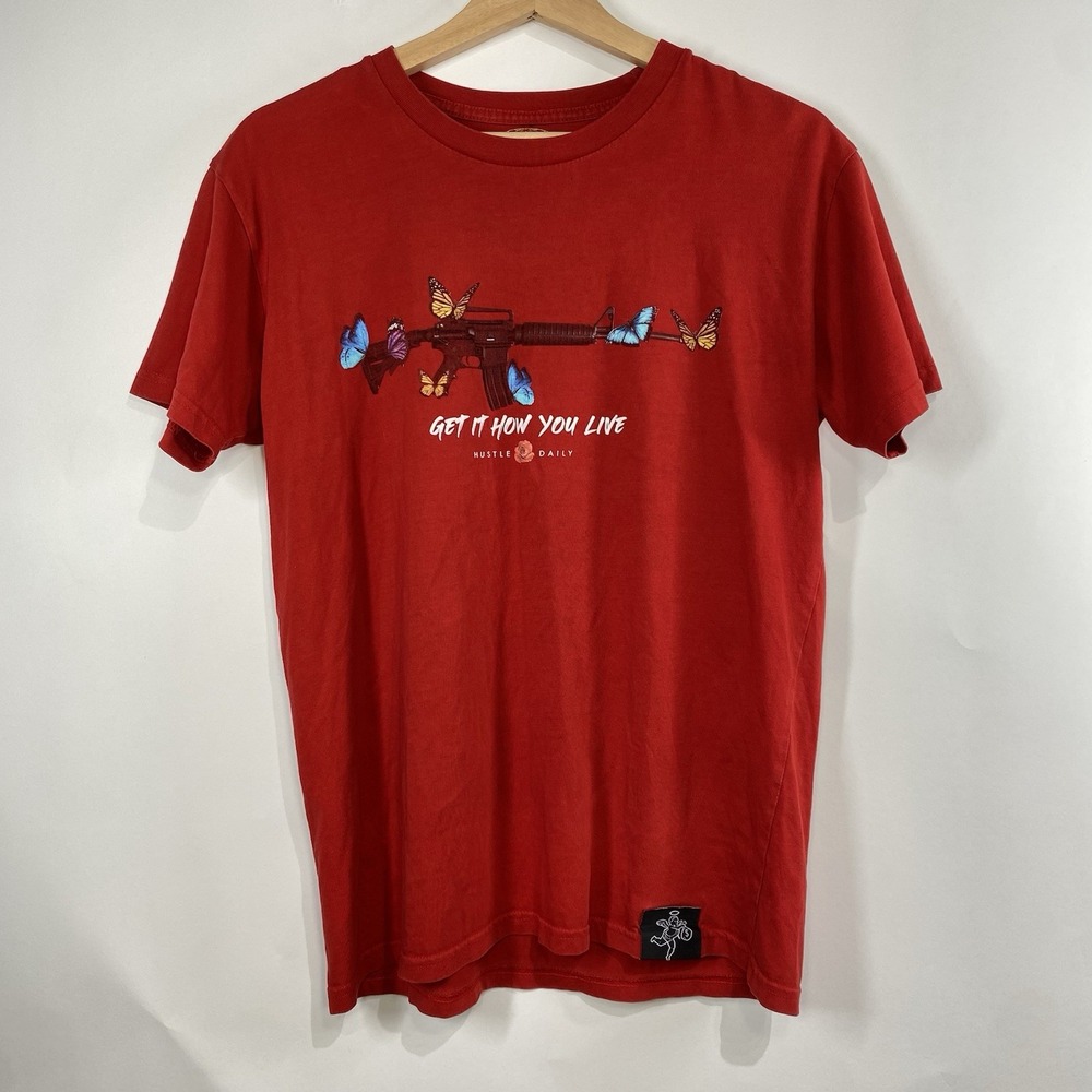 Muerte Hustle Daily Men T Shirt Size M Butterfly Machine Gun Get It How You Live